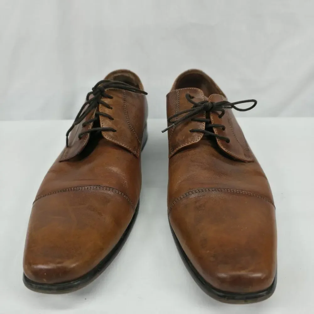 Florsheim Mens 11.5D Cap Toe Oxford Derby Leather Dress Shoes Cognac Brown